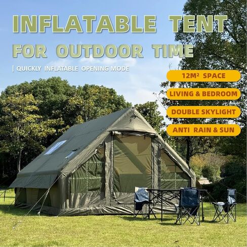 Inflatable Tent with Panoramic Skylight, 8-10 Person 4 Season Waterproof Oxford Blow Up Tent for Family Camping, PVC Air Beam Instant Setup with Dual-Room & Mesh Window, Includes Pump, Stakes in Saudi Arabia