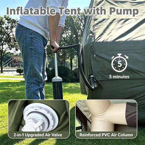 Inflatable Tent with Panoramic Skylight, 8-10 Person 4 Season Waterproof Oxford Blow Up Tent for Family Camping, PVC Air Beam Instant Setup with Dual-Room & Mesh Window, Includes Pump, Stakes in Saudi Arabia