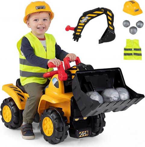 Costzon 2-in-1 Ride On Excavator Growzer ، 6V Electric Excavator Ride On Toy مع 3 كرات وطوق كرة السلة ، دلو قابل للتعديل ، ركوب على مركبات البناء للأطفال ، هدية للسيارات للبنين in Saudi Arabia
