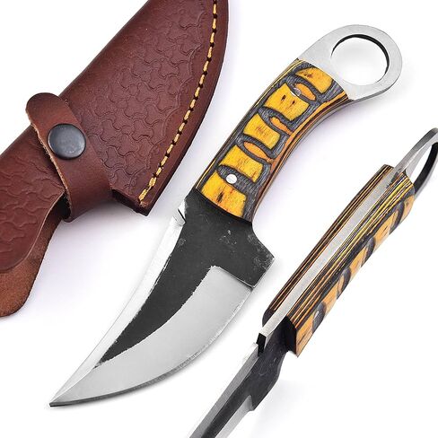 LIFAFA Fixed Blade Hunting Tracker Knife With Handmade Cross Pouch Back Belt Premium Leather Sheath. Bushcraft, Scout Carry. Forged Full Tang Knife Wenge Wooden Handle | EDC Razor Sharp Blade. in Kuwait