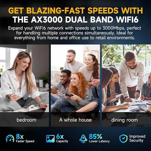 2026 Mesh AX3000 WiFi 6 معزز إشارة موسع للمنزل، نطاق يصل إلى 20 كيلو متر مربع، مكرر إنترنت لاسلكي بسرعة 3000 ميجا بت في الثانية، مكبر إشارة ثنائي النطاق مع منفذ جيجابت إيثرنت، موسع واي فاي أسرع 10 مرات in Kuwait