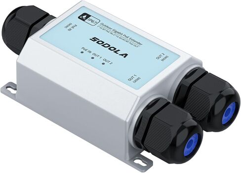 موسع SODOLA Gigabit PoE، IP67 مكرر PoE مقاوم للماء في الهواء الطلق، مدخل 90 وات (مخرجات 60 وات + 30 وات) - معزز قناتين PoE، IEEE802.3bt/at/af، يصل إلى 328 قدمًا، للكاميرات، PTZ، VoIP، APs in Kuwait