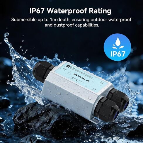 موسع SODOLA Gigabit PoE، IP67 مكرر PoE مقاوم للماء في الهواء الطلق، مدخل 90 وات (مخرجات 60 وات + 30 وات) - معزز قناتين PoE، IEEE802.3bt/at/af، يصل إلى 328 قدمًا، للكاميرات، PTZ، VoIP، APs in Kuwait