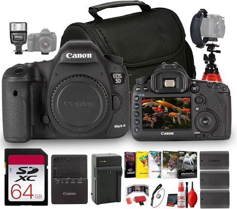 Canon EOS 5D Mark III Full Frame DSLR Camera Body 22.3MP Professional Camera (5260B002) + Photo Software + 64GB Memory Card + Flash + More (14pc Bundle) in Saudi Arabia