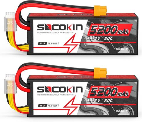 SOCOKIN 4S Lipo Battery 5500mAh 14.8V 120C with T Deans Plug Hard Case for RC Car Truck Tank RC Buggy Truggy RC Model Racing Hobby(2 Pack) in Kuwait