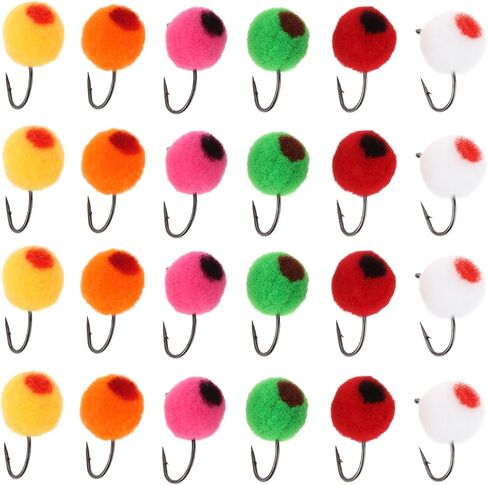 24Pcs Fly Fishing Flies Kit Insect Egg Flo-ating Bait Brass Bead Head Lure for Salmon Steelhead Trout 15x6.3mm Multicolour in Saudi Arabia