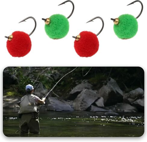 24Pcs Fly Fishing Flies Kit Insect Egg Flo-ating Bait Brass Bead Head Lure for Salmon Steelhead Trout 15x6.3mm Multicolour in Saudi Arabia