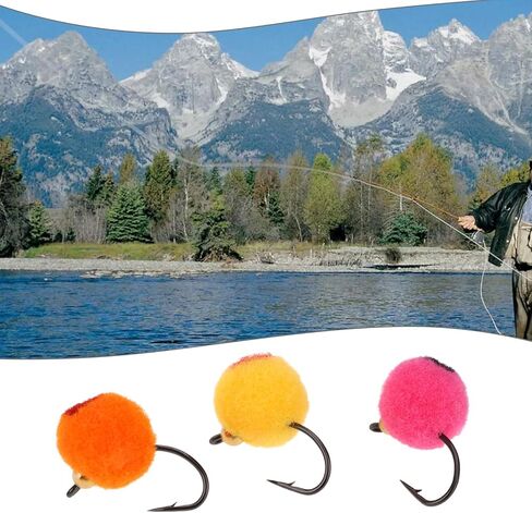 24Pcs Fly Fishing Flies Kit Insect Egg Flo-ating Bait Brass Bead Head Lure for Salmon Steelhead Trout 15x6.3mm Multicolour in Saudi Arabia