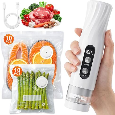 RIWUSI Portable Vacuum Sealer for Food with Visible Water Tank, 60kPa Powerful Handheld Vacuum Sealer Machine, One-Touch Auto Seal & Pulse Mode for Delicate Foods, Includes 20 Reusable Bags in Saudi Arabia