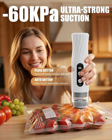 RIWUSI Portable Vacuum Sealer for Food with Visible Water Tank, 60kPa Powerful Handheld Vacuum Sealer Machine, One-Touch Auto Seal & Pulse Mode for Delicate Foods, Includes 20 Reusable Bags in Saudi Arabia