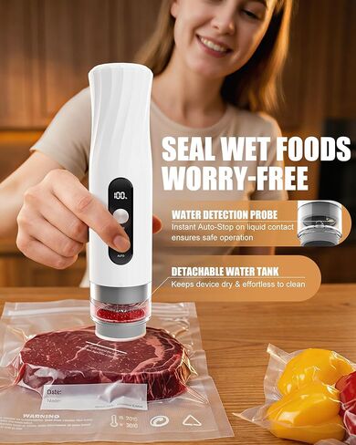 RIWUSI Portable Vacuum Sealer for Food with Visible Water Tank, 60kPa Powerful Handheld Vacuum Sealer Machine, One-Touch Auto Seal & Pulse Mode for Delicate Foods, Includes 20 Reusable Bags in Saudi Arabia