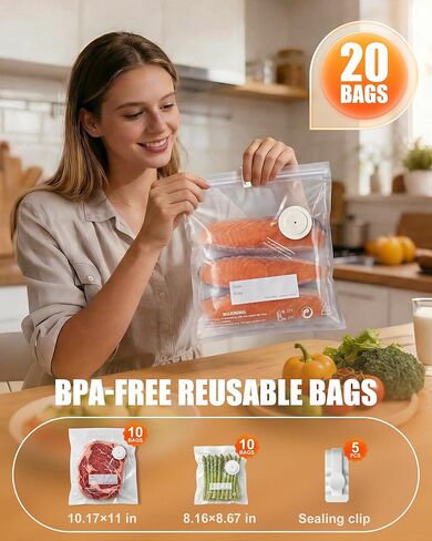 RIWUSI Portable Vacuum Sealer for Food with Visible Water Tank, 60kPa Powerful Handheld Vacuum Sealer Machine, One-Touch Auto Seal & Pulse Mode for Delicate Foods, Includes 20 Reusable Bags in Saudi Arabia