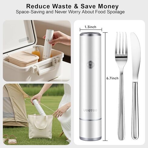 JEETEE Compact Vacuum Sealer للأغذية مع 35 كيس مكنسة كهربائية قابلة لإعادة الاستخدام (3 أحجام) - آلة ختم فراغ محمولة باليد، 60KPa قوية ختم الطعام قابلة للشحن للمطبخ، RV، التخييم، Sous Vide، أبيض in Kuwait