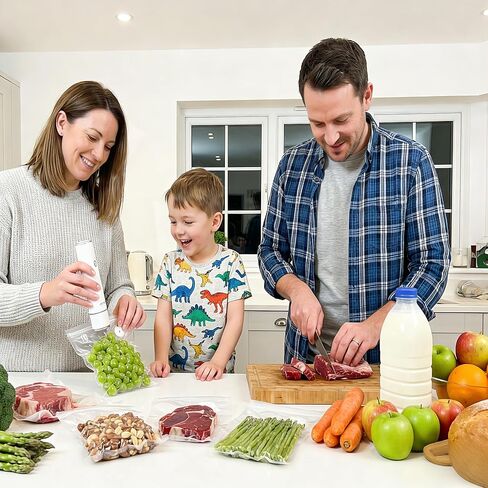 JEETEE Compact Vacuum Sealer للأغذية مع 35 كيس مكنسة كهربائية قابلة لإعادة الاستخدام (3 أحجام) - آلة ختم فراغ محمولة باليد، 60KPa قوية ختم الطعام قابلة للشحن للمطبخ، RV، التخييم، Sous Vide، أبيض in Kuwait