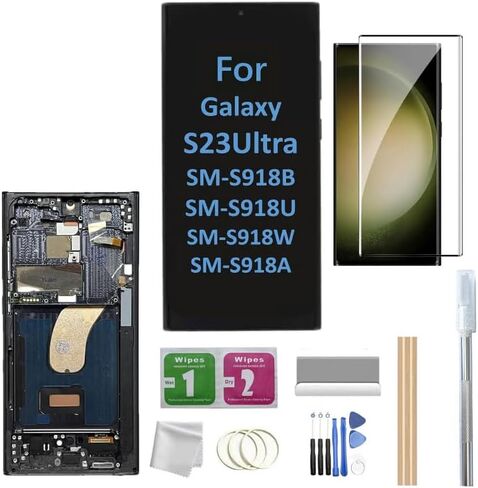 شاشة LCD فائقة الجودة Galaxy S23 مع إطار بديل لهاتف Samsung Galaxy S23 Ultra SM-S918U S918A S918W شاشة LCD تعمل باللمس مع إطار + أداة (أسود) in Saudi Arabia