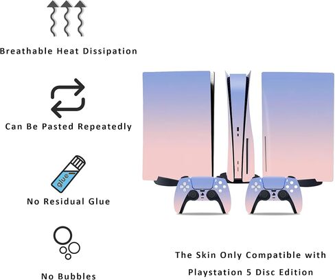 Decal Cover Skin Compatible with PlayStation 5 Console and Controllers Disc Edition (Purple Color) in Saudi Arabia