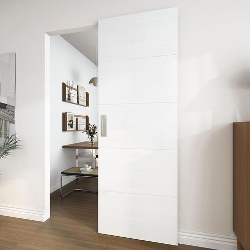 JUBEST 30"x84" Concealed Sliding Barn Door with Horizontal Groove and Soft Close Hardware Kit, White Flush Hidden Door for Opening 26"-28"x80", Waterproof and Smooth Sliding, for Interior Using in Saudi Arabia