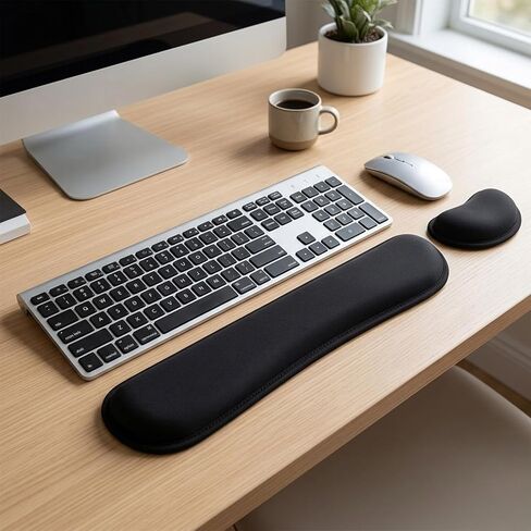 Memory Foam Wrist Rest 2PCS Pad for Computer Keyboard, Mouse, Ergonomic Design for Typing Pain Relief, Desk Pads Support Hand and Arm, Mousepad Rests, Black in Saudi Arabia