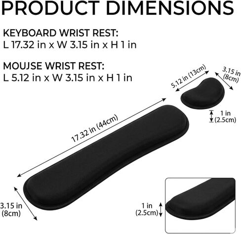 Memory Foam Wrist Rest 2PCS Pad for Computer Keyboard, Mouse, Ergonomic Design for Typing Pain Relief, Desk Pads Support Hand and Arm, Mousepad Rests, Black in Saudi Arabia