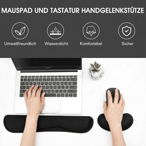 Memory Foam Wrist Rest 2PCS Pad for Computer Keyboard, Mouse, Ergonomic Design for Typing Pain Relief, Desk Pads Support Hand and Arm, Mousepad Rests, Black in Saudi Arabia