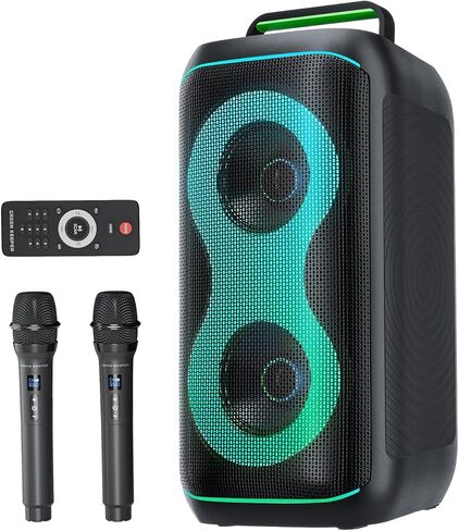 آلة كاريوكي GKD61 للبالغين مع 2 ميكروفونات UHF لاسلكية، نظام كاريوكي بقدرة 400 وات مع مكبرات صوت مزدوجة 6.5 بوصة، مكبر صوت بلوتوث محمول للحفلات مع التحكم عن بعد، صوت جهوري وتحكم ثلاثي في ​​الهواء الطلق in Kuwait