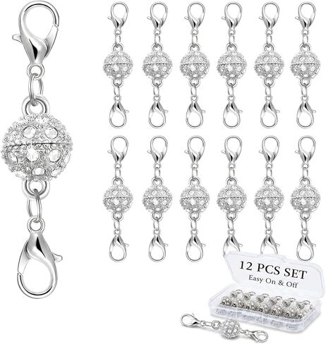 Magnetic Necklace Clasps and Closures with Lobster Clasp, 14K Gold & Silver Magnetic Jewelry Extender for Necklaces & Bracelets, Easy-to-Use for Jewelry Closures (12Pcs | Ball) in Saudi Arabia
