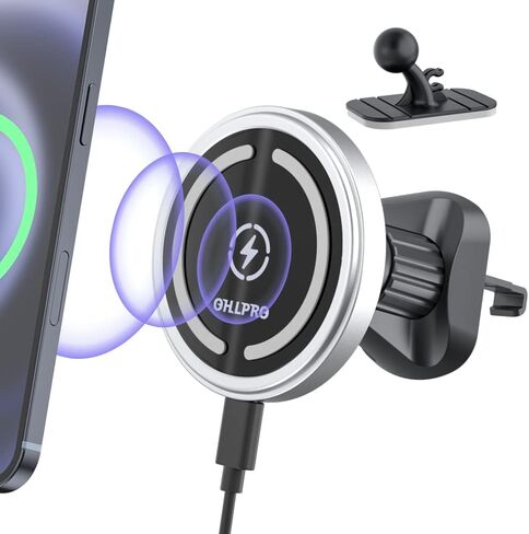 OHLPRO for MagSafe Car Mount Charger iPhone Wireless Car Charger, Stick on Dashboard Magnetic Phone Holder Mount for iPhone 17 Pro Max 16 15 14 Series, 15W Fast Charging, Aluminum Shell in Saudi Arabia