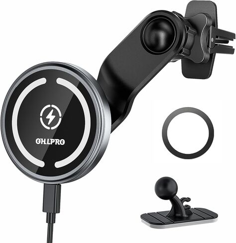 OHLPRO for MagSafe Car Mount Charger iPhone Wireless Car Charger, Stick on Dashboard Magnetic Phone Holder Mount for iPhone 17 Pro Max 16 15 14 Series, 15W Fast Charging, Aluminum Shell in Saudi Arabia