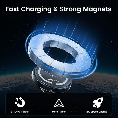 OHLPRO for MagSafe Car Mount Charger iPhone Wireless Car Charger, Stick on Dashboard Magnetic Phone Holder Mount for iPhone 17 Pro Max 16 15 14 Series, 15W Fast Charging, Aluminum Shell in Saudi Arabia