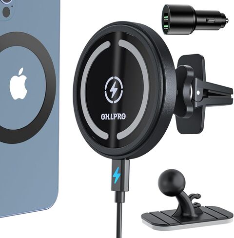 OHLPRO for MagSafe Car Mount Charger iPhone Wireless Car Charger, Stick on Dashboard Magnetic Phone Holder Mount for iPhone 17 Pro Max 16 15 14 Series, 15W Fast Charging, Aluminum Shell in Saudi Arabia