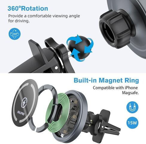OHLPRO for MagSafe Car Mount Charger iPhone Wireless Car Charger, Stick on Dashboard Magnetic Phone Holder Mount for iPhone 17 Pro Max 16 15 14 Series, 15W Fast Charging, Aluminum Shell in Saudi Arabia