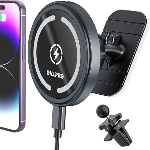 OHLPRO for MagSafe Car Mount Charger iPhone Wireless Car Charger, Stick on Dashboard Magnetic Phone Holder Mount for iPhone 17 Pro Max 16 15 14 Series, 15W Fast Charging, Aluminum Shell in Saudi Arabia