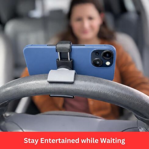 Maxby Steering Wheel Phone Holder Mount for Parked Use, Universal Clamp Fits Most Phones, 360° Rotating Adjustable Bracket, Quick Attach Detach, Hands-Free Viewing for Waiting and Meals in the Car in Saudi Arabia