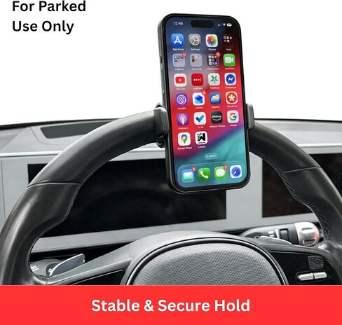 Maxby Steering Wheel Phone Holder Mount for Parked Use, Universal Clamp Fits Most Phones, 360° Rotating Adjustable Bracket, Quick Attach Detach, Hands-Free Viewing for Waiting and Meals in the Car in Saudi Arabia