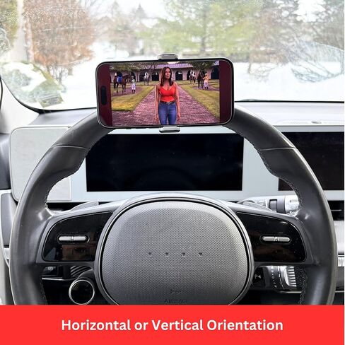 Maxby Steering Wheel Phone Holder Mount for Parked Use, Universal Clamp Fits Most Phones, 360° Rotating Adjustable Bracket, Quick Attach Detach, Hands-Free Viewing for Waiting and Meals in the Car in Saudi Arabia