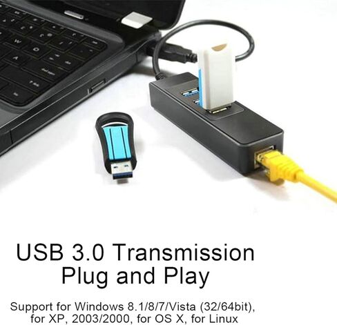 USB 3.0 Gigabit Ethernet Converter Adapter, with 3 Port USB Hub RJ45 Port, for Wins Laptop PC in Saudi Arabia