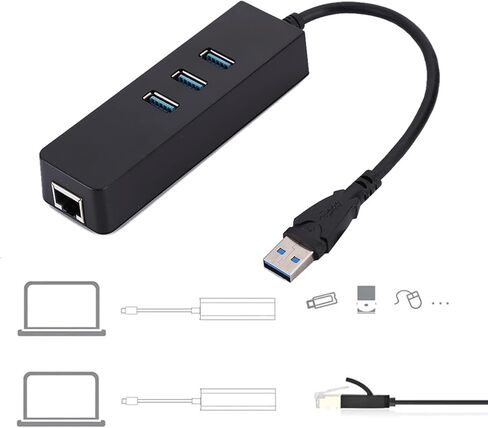 USB 3.0 Gigabit Ethernet Converter Adapter, with 3 Port USB Hub RJ45 Port, for Wins Laptop PC in Saudi Arabia