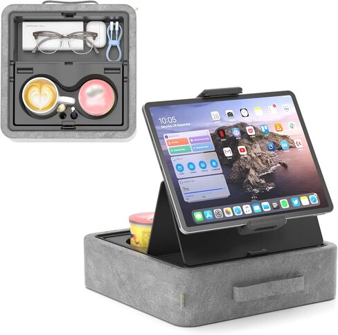 KDD Tablet Pillow Stand, Adjustable iPad Holder for Bed, Lap and Desk with Two Cup Holder and Storage Tray, 360°Rotating Clip Soft Dock Compatible with iPad Pro 12.9, Air, Mini, Phone and E-Reader in Saudi Arabia