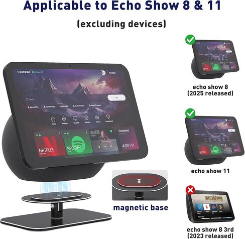 Metal Stand for Echo Show 11 & Show 8 2025, Tiltable Table Holder, 360° Swivel, Easy Operation, Sturdy and Durable, Magnetic Desk Stand, Convenient to Use in The Kitchen (Black) in Kuwait