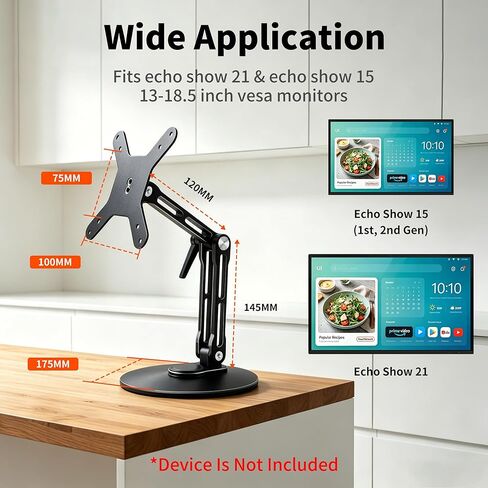 حامل دوار وإمالة لعرض Echo Show 15 (الجيل 1، الجيل 2)، Echo Show 21، حامل مكتب بارتفاع قابل للتعديل مع قاعدة دوارة 360 درجة، حامل شاشة من الألومنيوم سهل التركيب للعرض 21/15 in Kuwait