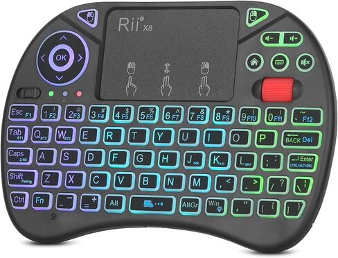 Rii X8 Mini Keyboard,Upgrade 2.4GHz Wireless and Bluetooth Keyboard with Touchpad,RGB Backlit,Rechargeable Battery for Android TV Box/Mac/PC/Nvidia Shield(2.4G+BT Version) in Saudi Arabia