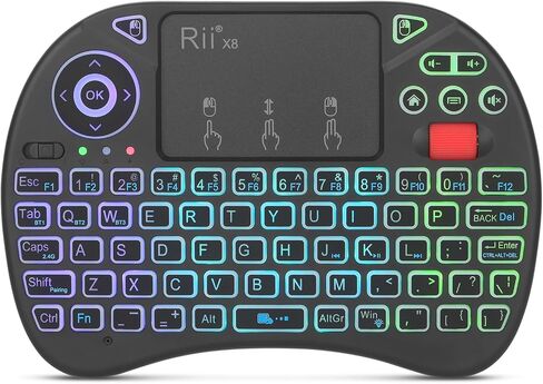 Rii X8 Mini Keyboard,Upgrade 2.4GHz Wireless and Bluetooth Keyboard with Touchpad,RGB Backlit,Rechargeable Battery for Android TV Box/Mac/PC/Nvidia Shield(2.4G+BT Version) in Saudi Arabia