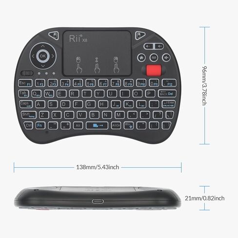 Rii X8 Mini Keyboard,Upgrade 2.4GHz Wireless and Bluetooth Keyboard with Touchpad,RGB Backlit,Rechargeable Battery for Android TV Box/Mac/PC/Nvidia Shield(2.4G+BT Version) in Saudi Arabia