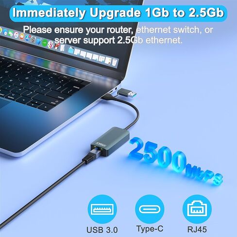 محول إيثرنت USB سعة 2.5 جيجابايت، شبكة إنترنت من النوع C إلى RJ45 بسرعة 2.5 جيجابت في الثانية مع منفذ USB-A 3.0 من الألومنيوم المحمول جيجابت سلكي للإنترنت لأجهزة MacBook وiPad وiPhone 15/16 Pro Max وWindows/MacOS in Kuwait