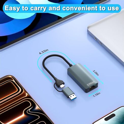 محول إيثرنت USB سعة 2.5 جيجابايت، شبكة إنترنت من النوع C إلى RJ45 بسرعة 2.5 جيجابت في الثانية مع منفذ USB-A 3.0 من الألومنيوم المحمول جيجابت سلكي للإنترنت لأجهزة MacBook وiPad وiPhone 15/16 Pro Max وWindows/MacOS in Kuwait