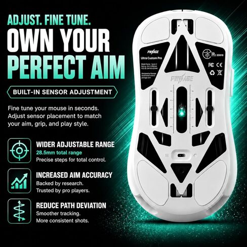 PWNAGE Symm 3 Wireless Gaming Mouse 8kHz - 50 Grams Ultralight Esports Pro Gamer Flawless Professional Custom Xero PAW3950 Optical Sensor 36,000 DPI - 8000Hz -100% PTFE Skates Symm 3 -White 300mAh in Saudi Arabia