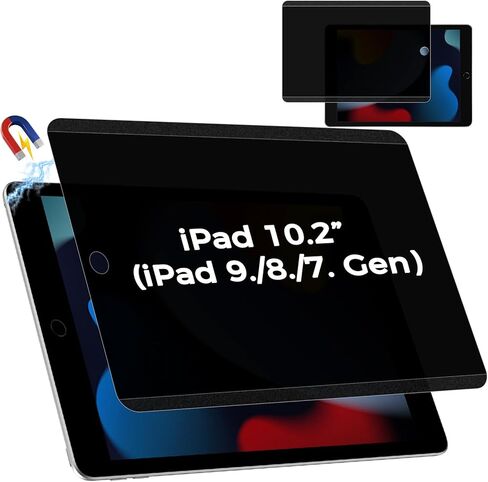 شاشة خصوصية مغناطيسية بأربعة اتجاهات لجهاز iPad الجيل التاسع 10.2 بوصة 2022، فلتر خاص قابل للإزالة 360 درجة لجهاز iPad 8/7th Gen 10.2 بوصة، واقي أمان سهل التركيب مضاد للوهج وخالي من الفقاعات، عبوة واحدة in Kuwait