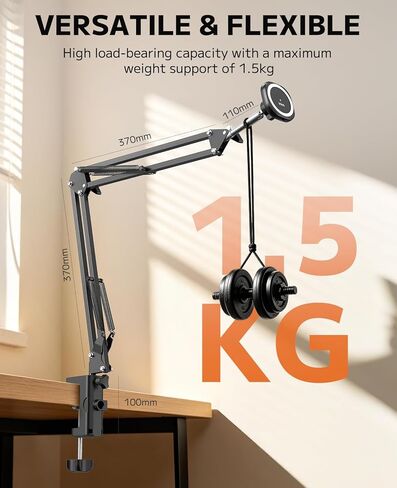 VRIG Magnetic Wireless Charger Phone Holder for Bed Desk, Flexible Articulating Table Mount, Overhead Stand Compatible with iPhone 17/16/15/14, Great for Video Recording, Zoom Meeting, Live Streaming in Saudi Arabia