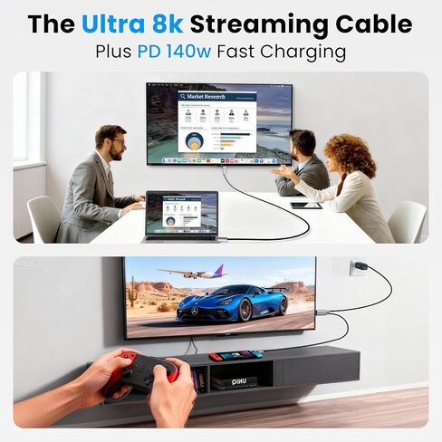 كابل USB C 8K إلى HDMI 4K@240 هرتز مع شحن 140 وات، سلك من النوع C إلى HDMI 2.1 لجهاز MacBook Pro وiPad Pro وiPhone وSwitch 2-لا حاجة إلى قاعدة توصيل، محمول لألعاب التلفزيون، 6.6 قدم in Saudi Arabia