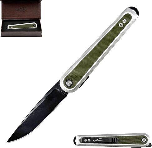 هدية جامعي ALBATROSS لعيد الأب وعيد الأم، سكين قابل للطي بشفرة ذهبية، فولاذ D2 مقاس 3.3 بوصة، ألومنيوم أسود وألياف الكربون، مشبك ذو وجهين، مصنوع باستخدام الحاسب الآلي، صندوق هدايا مميز in Kuwait